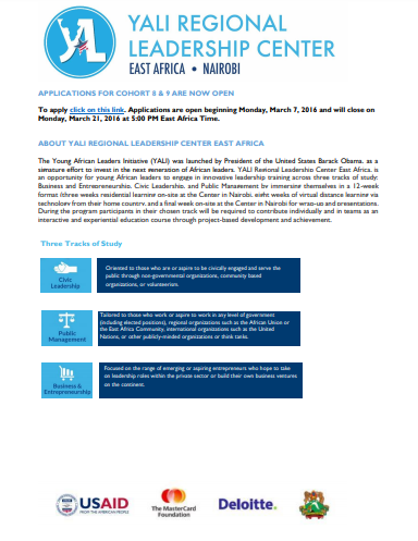 YALI REGIONAL LEADERSHIP CENTER APPLICATIONS FOR COHORT 8 & 9